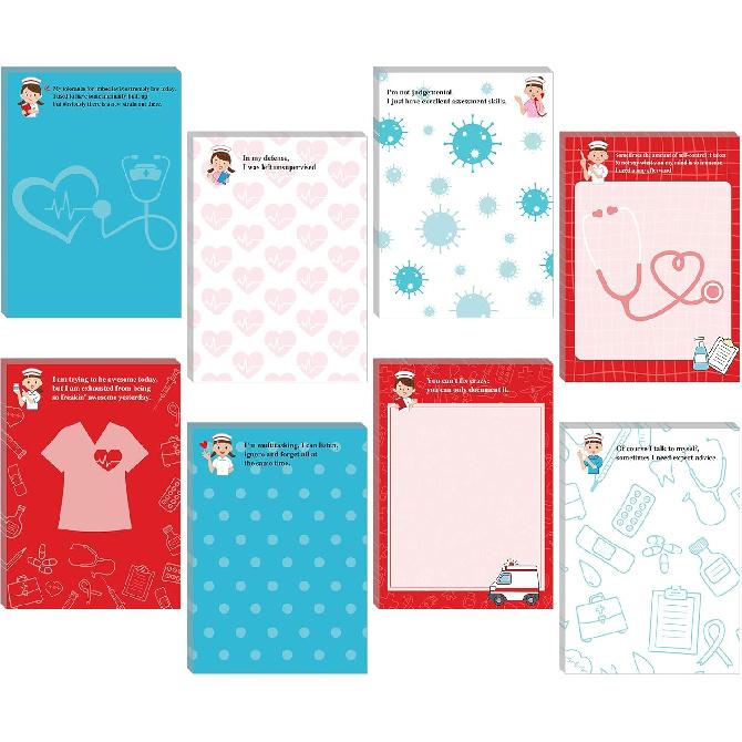 Chinco 8 Pcs Funny Nurse Notepads Nurse Sticky Notes Self Adhesive Sarcastic Memo Pads Office Supplies for Hospital Nursing School Coworkers Writing