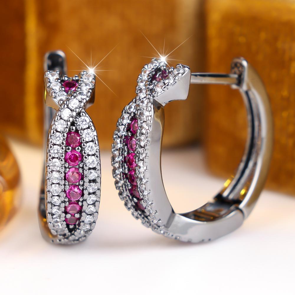 Brilliant Four Color Option Zircon Cross Twisted Hoop Earrings for Women Daily Wear and Party