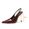 Fashion Star Style Fashion Patent Leather Women Pumps Summer Square Toe Metal Buckle Slingbacks Elegant Thin High Heels Dress Shoes