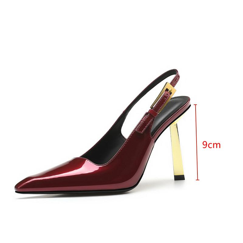 Fashion Star Style Fashion Patent Leather Women Pumps Summer Square Toe Metal Buckle Slingbacks Elegant Thin High Heels Dress Shoes