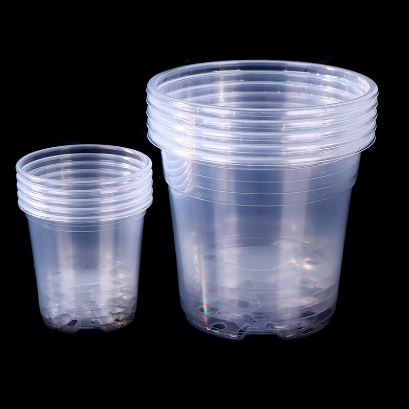 5Pcs Transparent Plastic Flower Pots with Drainage Holes for Gardening - Root Growth Visibility And Water Damage Protection