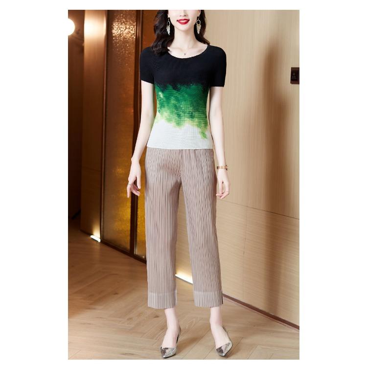 Pantaloni da Donna a Pieghe Estivi Mom Vita Elastica Gamba Dritta Larghi Modellanti Casual Gamba Dritta Corti