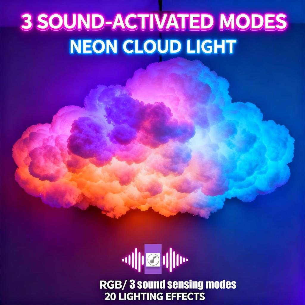 3D Big Cloud Lightning Light USB-Powered Music Sync Color Changing Led Lights for Adults Kids Indoor Home Bedroom