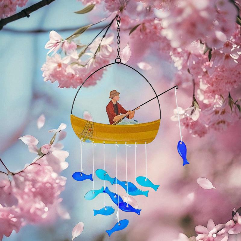 Fish Wind Chimes for Outside, Blue Sea Glass Wind Chimes Garden Decor, Windchimes Outdoors Suncatcher Gift For Home Decoration