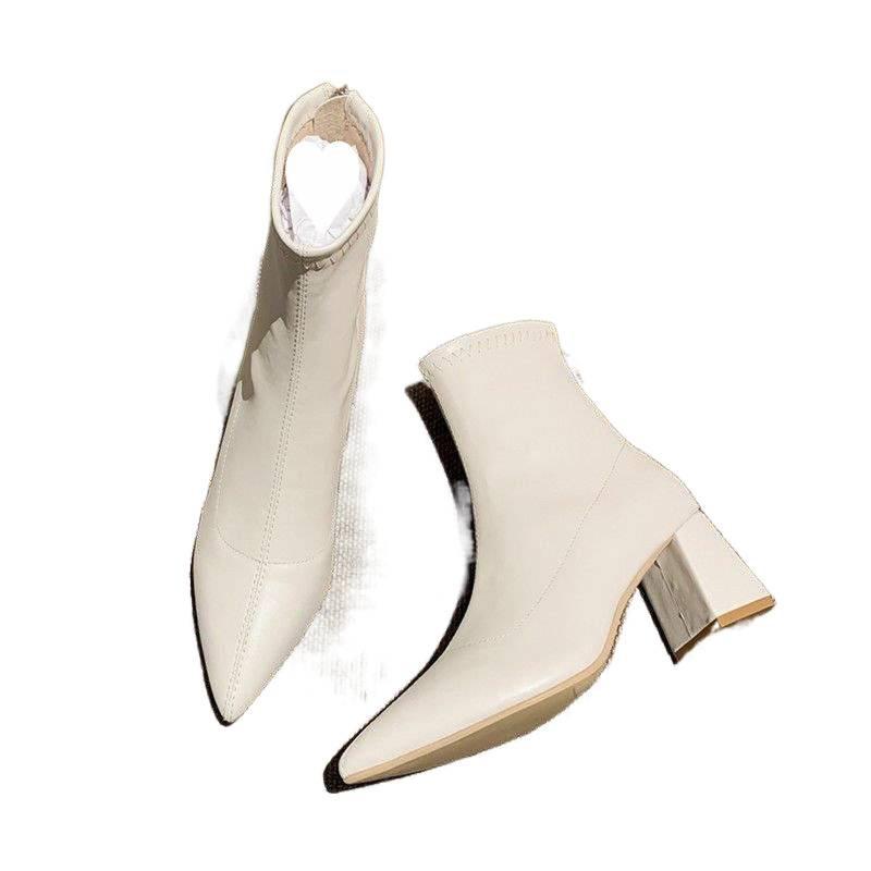 White high-heeled short boots women's autumn and winter pointed women's boots 2025 new Korean version of thin boots versatile Internet celebrity Mart