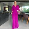 2023 Autumn European & American V-Neck Batwing Sleeve High Waist Dress