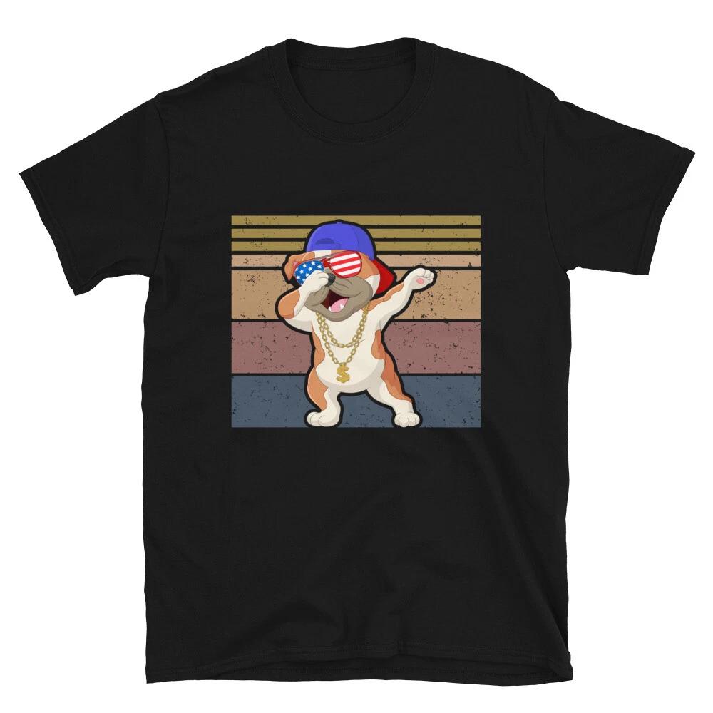Cute Gangster Dog July 4th of July USA US Flag T-Shirt 4XL