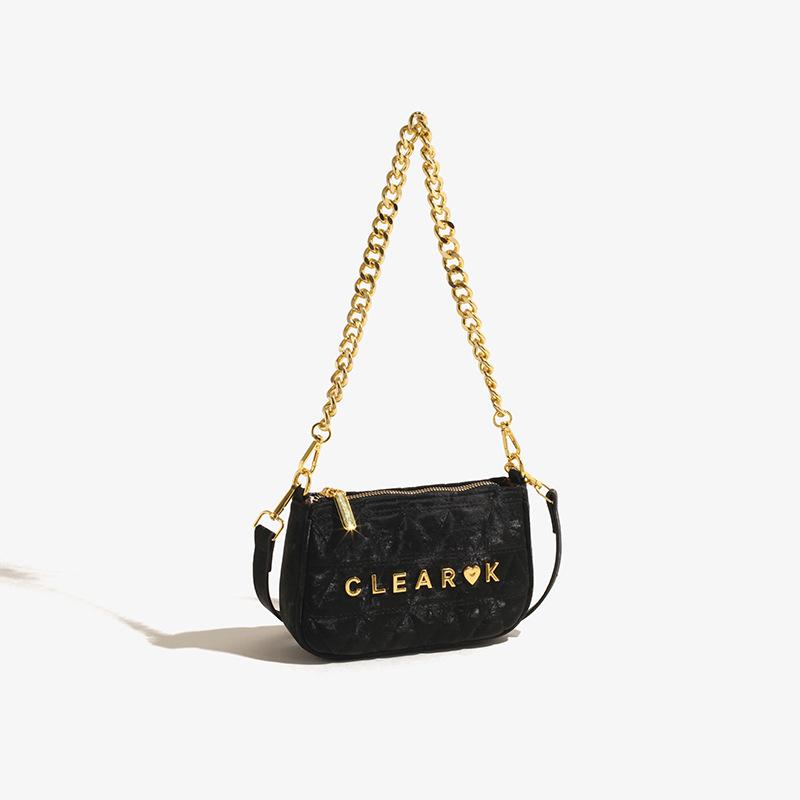 

Сумка Xiaoxiangfeng женская 2025 лето новая вышитая нить бриллиантовая цепочка сумка нишевый дизайн зарубежная универсальная сумка через плечо 19*5*12 чёрный