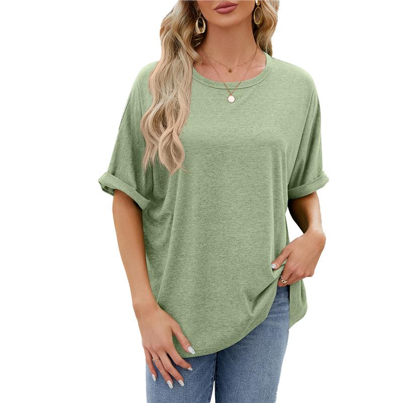 2024 Women's Spring/Summer Loose Solid Color Round Neck Short Sleeve T-Shirt