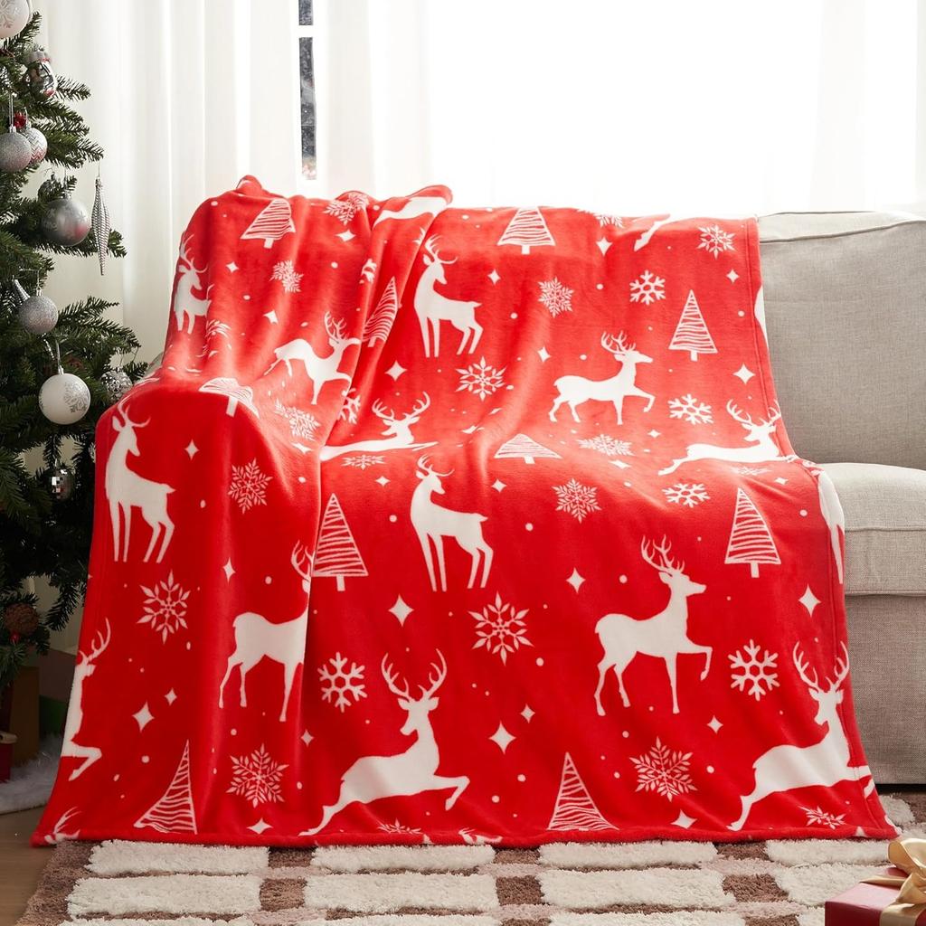 Christmas Throw Blanket Soft Flannel Christmas Blanket Warm Plush Holiday Decor Throw - Winter Cozy Present Throw for Couch