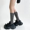 Stockings Women Wool Warm Knee Socks Women Stockings Lolita Kawaii Ribbon Bow Solid Color Long Socks Stockings Autumn And Winter