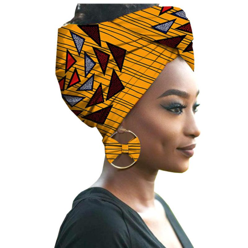 African Print Women Head Bandana Cotton With Matching earring Balaclava Headscarf Bandana Mujer Headband Set Hair Accessories