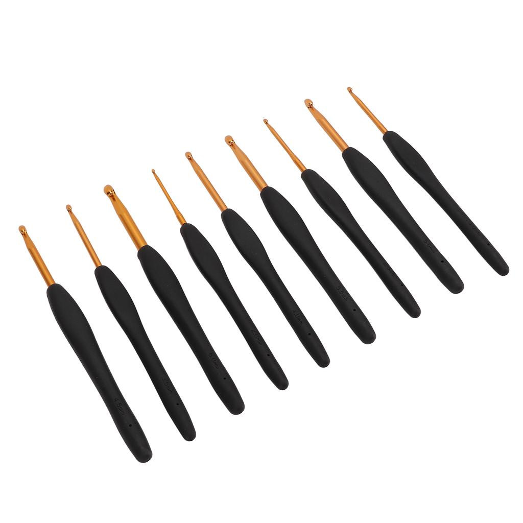 9Pcs Crochet Hooks Black Handle Design Easy Identification Portable Knitting Needles with Crochet Bag