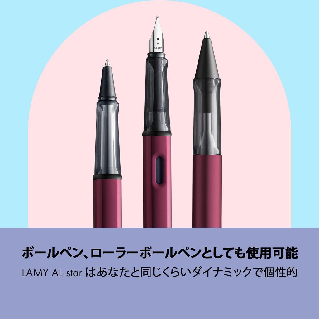 LAMY Black Purple Fountain Pen Ergonomic Grip and Steel Size M Lightweight Aluminum Body Includes LAMY T10 Blue Cartridge AL-star - Nib, - - -