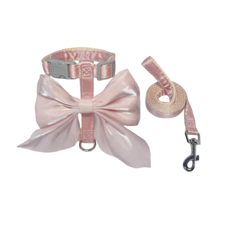 

Cute Bow Pet Harness Escape-Proof Cat Leash Pet Clothes Dog Chest Strap Travel M розовый