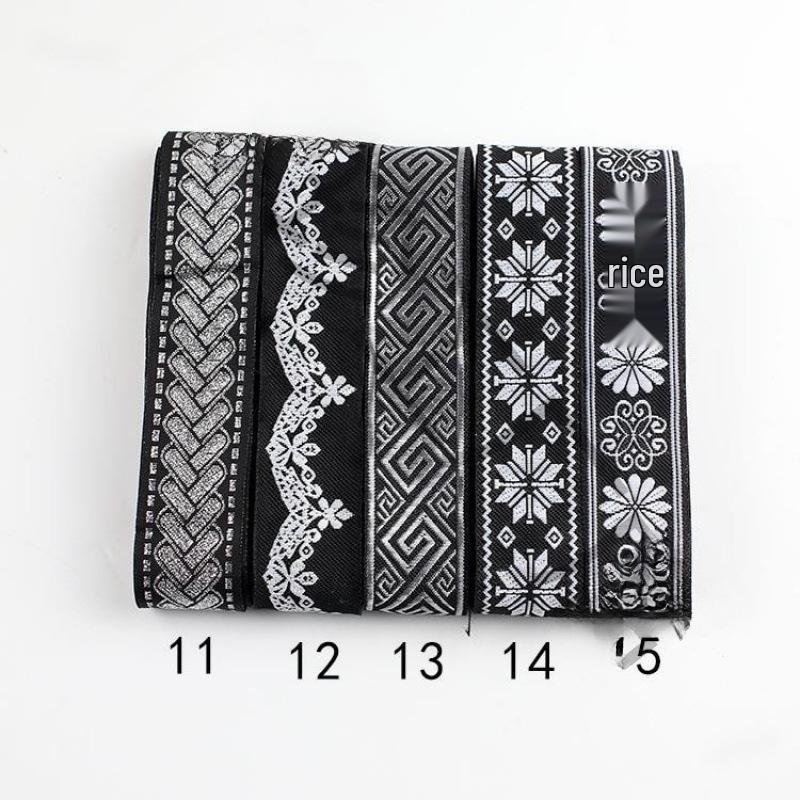 Traditional Ethnic Lace Trim with Black & White Patterns for Clothing, Carpets, & Accessories