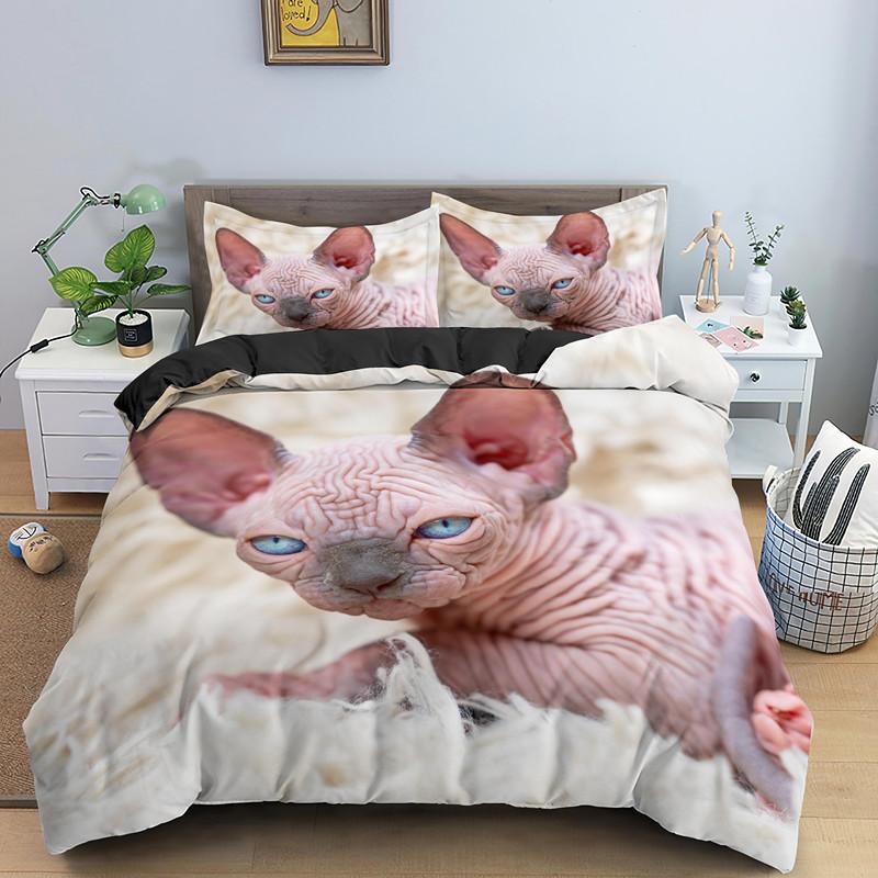 Kanadský Sphynx Cat Povlak na přikrývku King Queen Lovely Pet Kitty Sada ložního prádla Děti Teens Dospělí Roztomilé zvíře Měkký Polyester Povlak na přikrývku