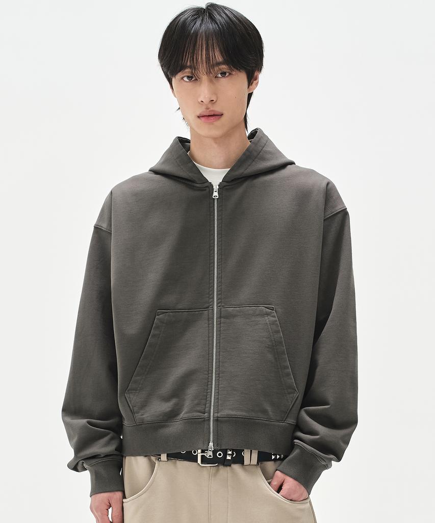 Soverment 780G Solid Crop Hoodie Zip-Up - Taupe Charcoal -