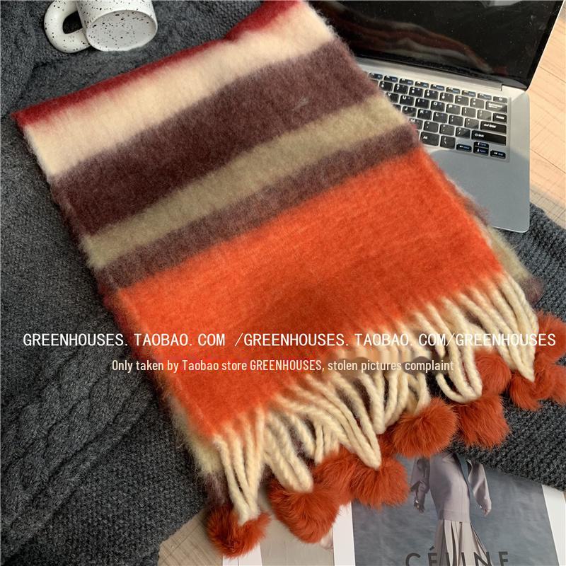 

Теплый шарф из корейского кролика Dopamine: Мягкая полосатая шаль для мужчин и женщин