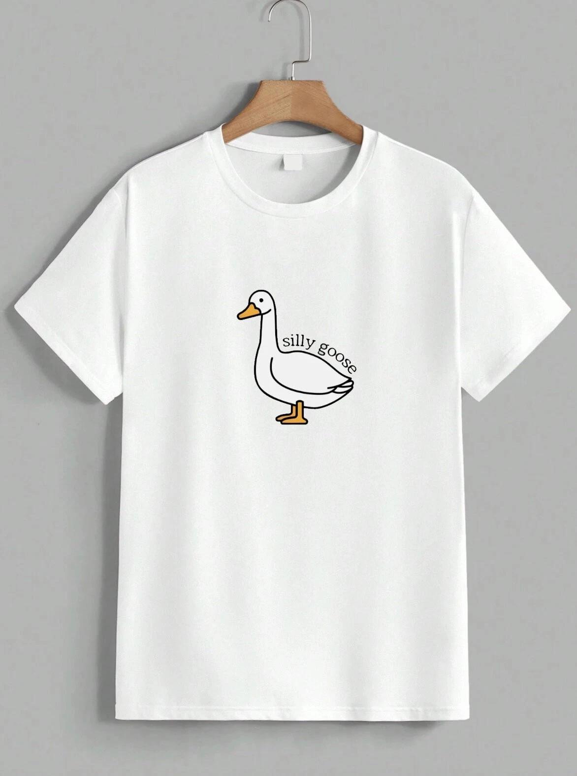 Silly Goose T-Shirt Funny Animal Cute Meme Graphic Simple Casual Tee Unisex XXXXL
