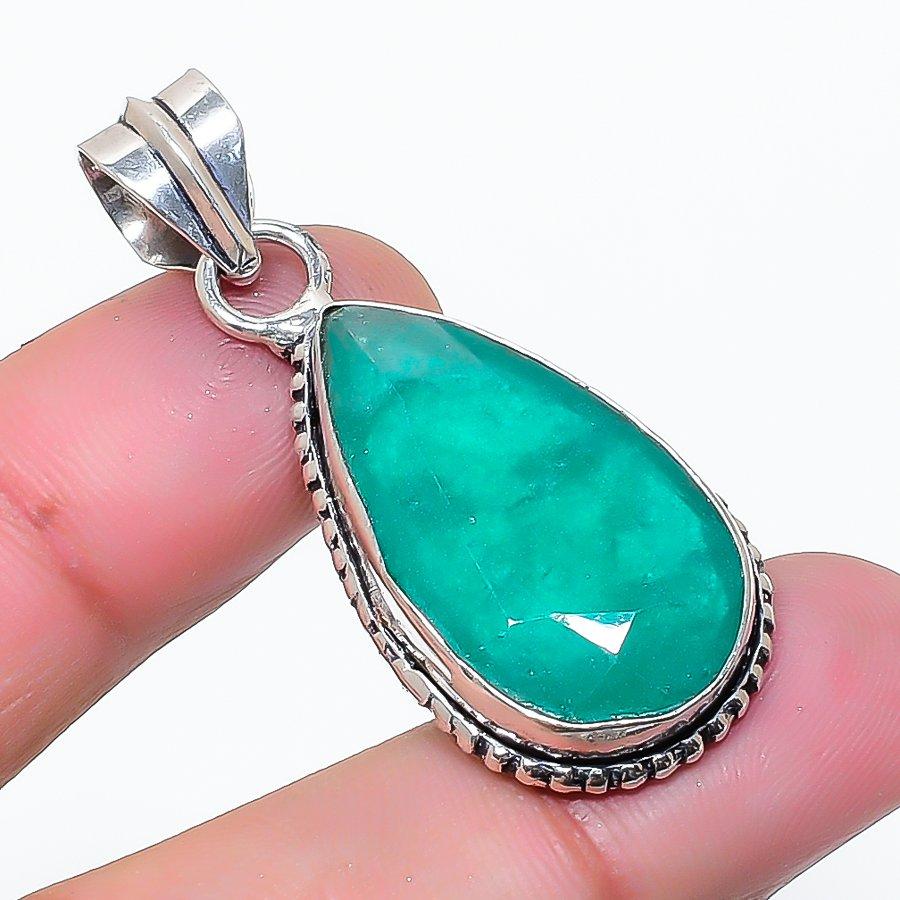 Natural Emerald(Simulated) Gemstone 925 Sterling Silver Pendant 1.65 AP-15255