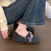 Inner Height Increase Mary Jane Fluffy Shoes Winter Wear Gray Single Shoes Platform Plush Cotton Shoes