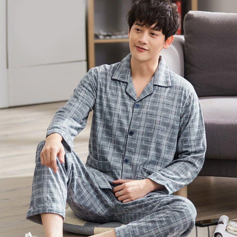 Men's Plus Size Pure Cotton Pajama Set - Long Sleeve for Spring, Autumn & Winter 2025