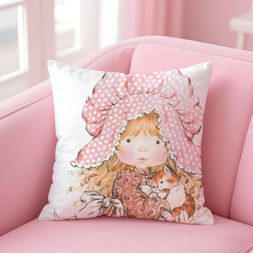 Sweet Anime Whimsical American Art SSarah Kay Cushion Cover Pillow Case Soft Skin Friendly Fabric  Concealed Zipper