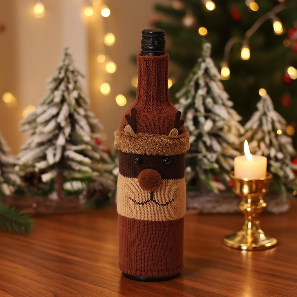 Christmas Wine Bottle Covers: Knitted Santa & Snowman Decorations for Holiday Dining