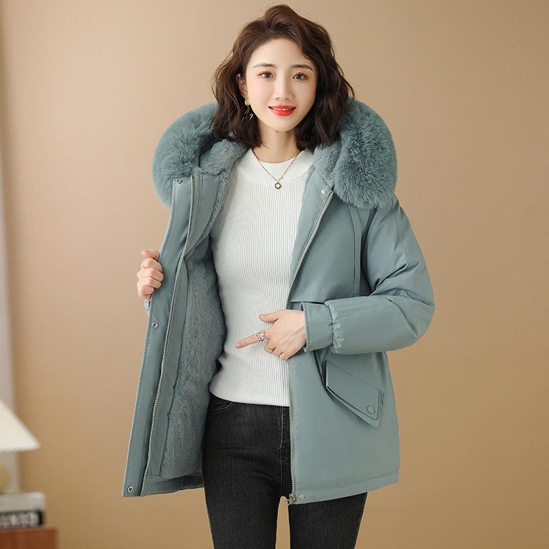 Women's winter pie overcomes big fur collar hooded waist design warm cotton jacket