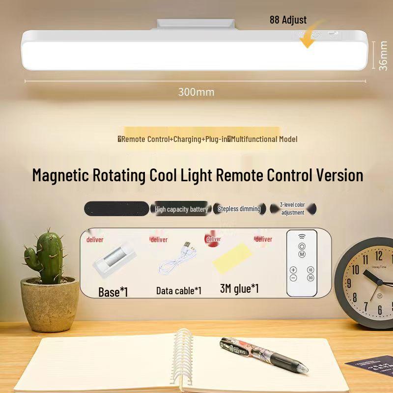 

Rechargeable Magnetic LED Desk Lamp - Long Strip Night Light for Dorms and Study Areas Touch Switch