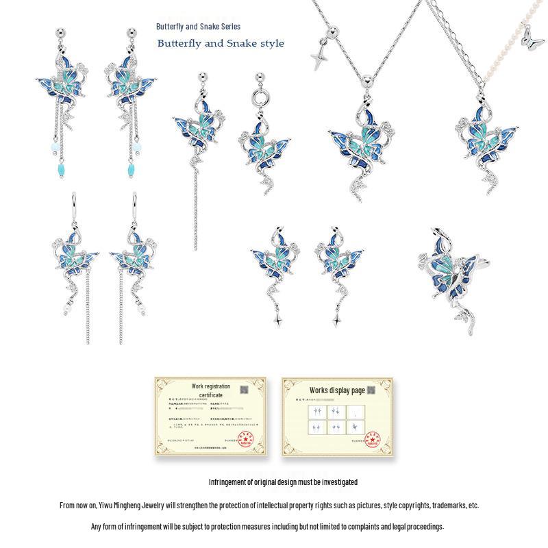 925 Silver Butterfly & Snake Korean Style Versatile Dangle Earrings - Fashion Luxury for Women