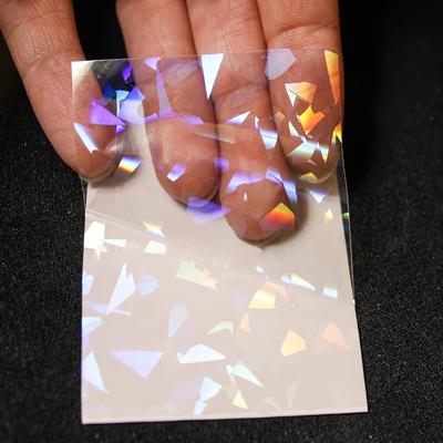 50 Sheets Broken Glass Glitter Holographic Clear PVC Vinyl Film, Self-Adhesive, Waterproof, DIY Decoration & Stickers, Uncharged, No Battery Required