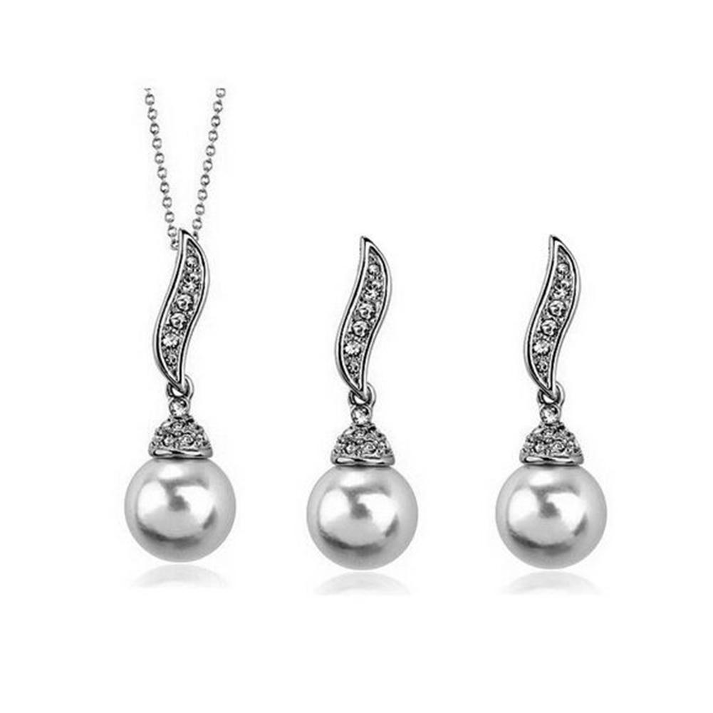 Braut Frauen Halskette Faux Perle Strass Charms Hochzeit Ohrringe Schmuck Set