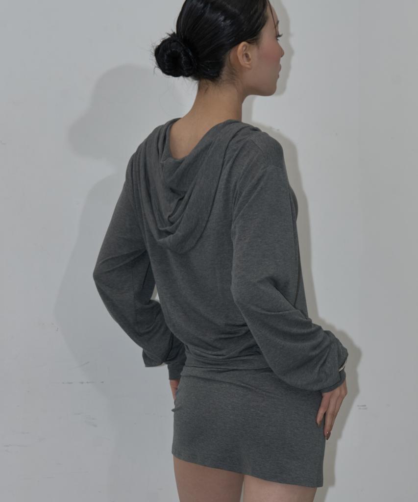 G Museum Cowl Hood Drape Dress (Melange Gray)
