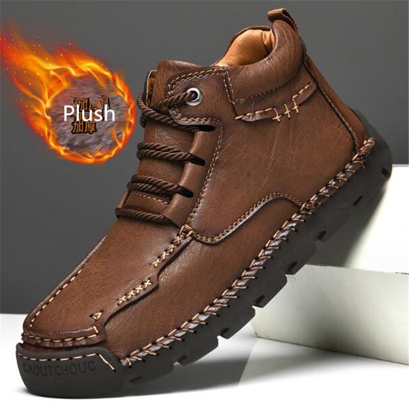 Handmade Leather Men Ankle Boots Casual Shoes Comfortable Walking Boots New Soft Leather Men Warm Winter Boots Sneakers