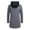 Men Winter Overcoat Fake Two Piece Wool Long Sleeves Mid Length Zipper Warm Formal Plus Size Detachable Hat Winter Coat for Daily Wear