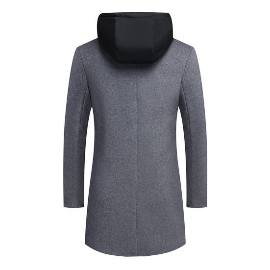 Men Winter Overcoat Fake Two Piece Wool Long Sleeves Mid Length Zipper Warm Formal Plus Size Detachable Hat Winter Coat for Daily Wear