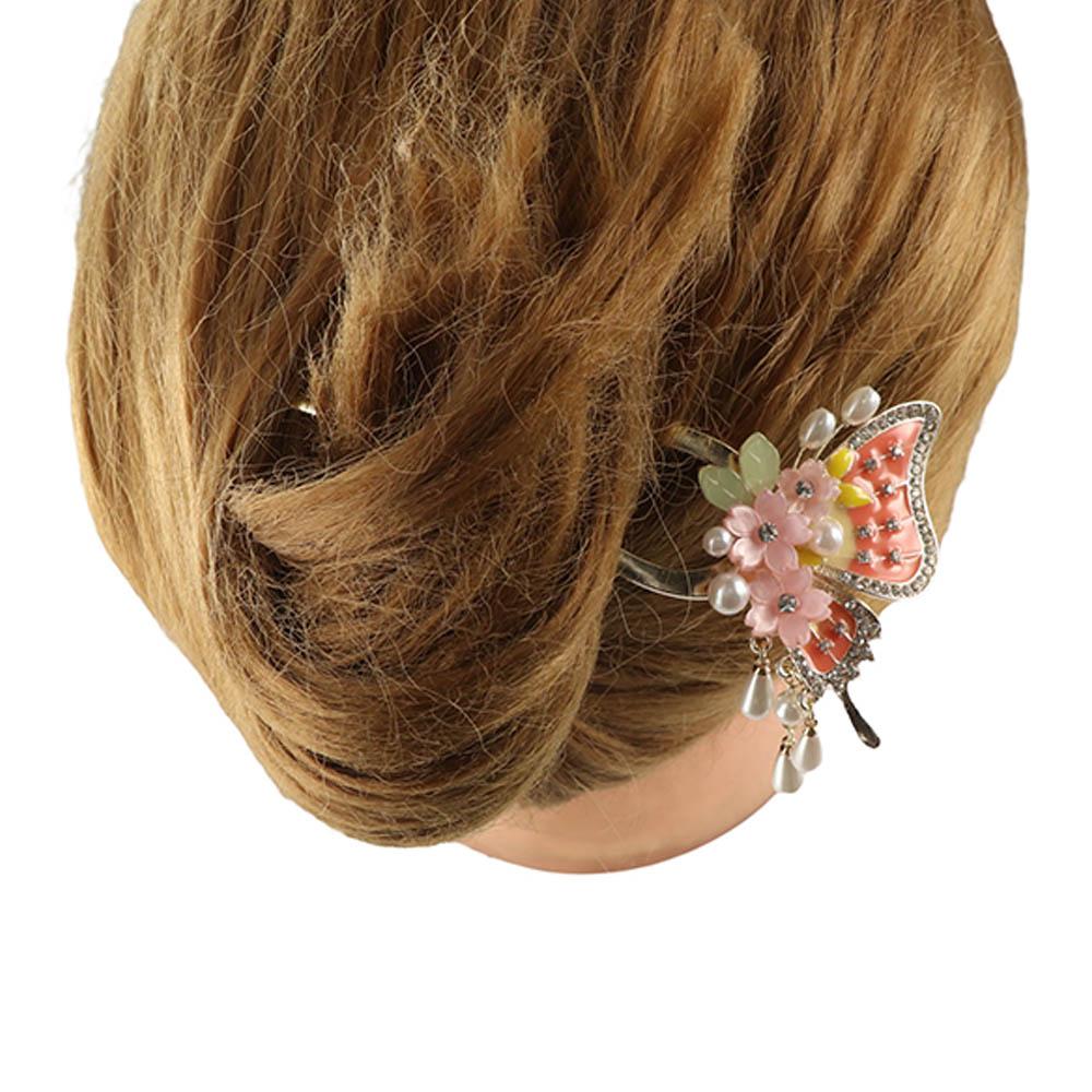 Classical Pearl Tassel Hair Stick Vintage Chinese Hair Clip Butterfly Flowers Hairpin Daily Wear