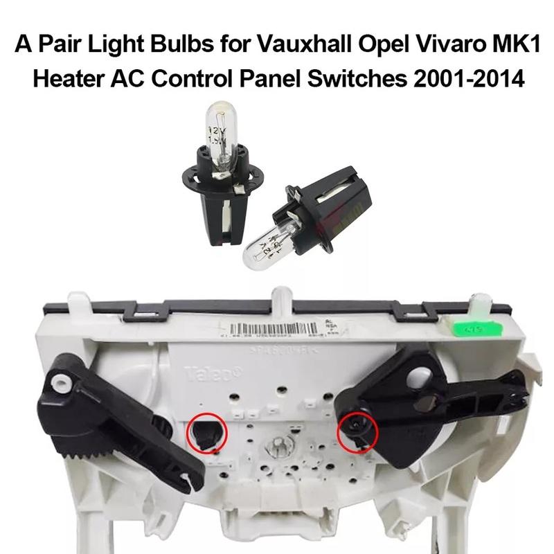 A Pair Light Bulbs for Vauxhall Opel Vivaro MK1 Heater AC Control Panel Switches