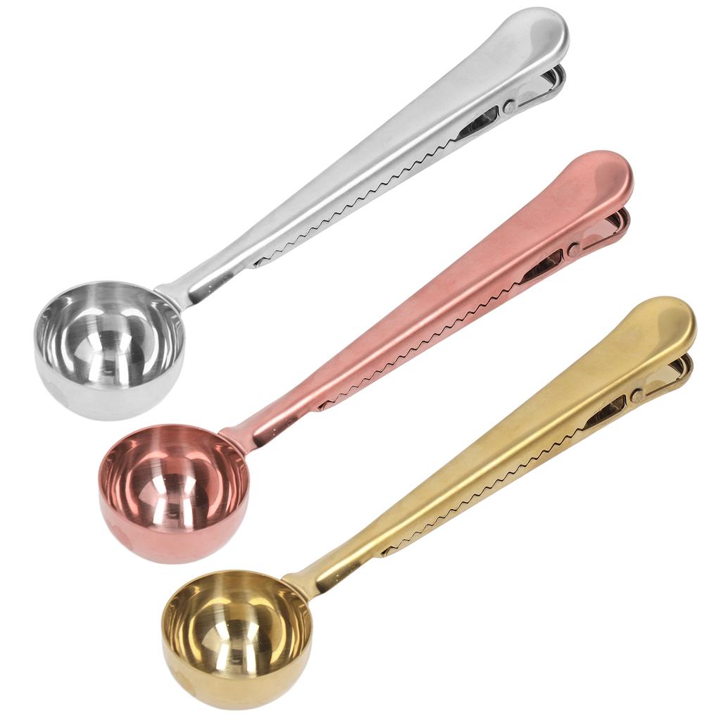 Coffee Spoon Sealing Clip 2 in 1 Stainless Steel Tight Sealing Deepen Design Convenient Practical Co