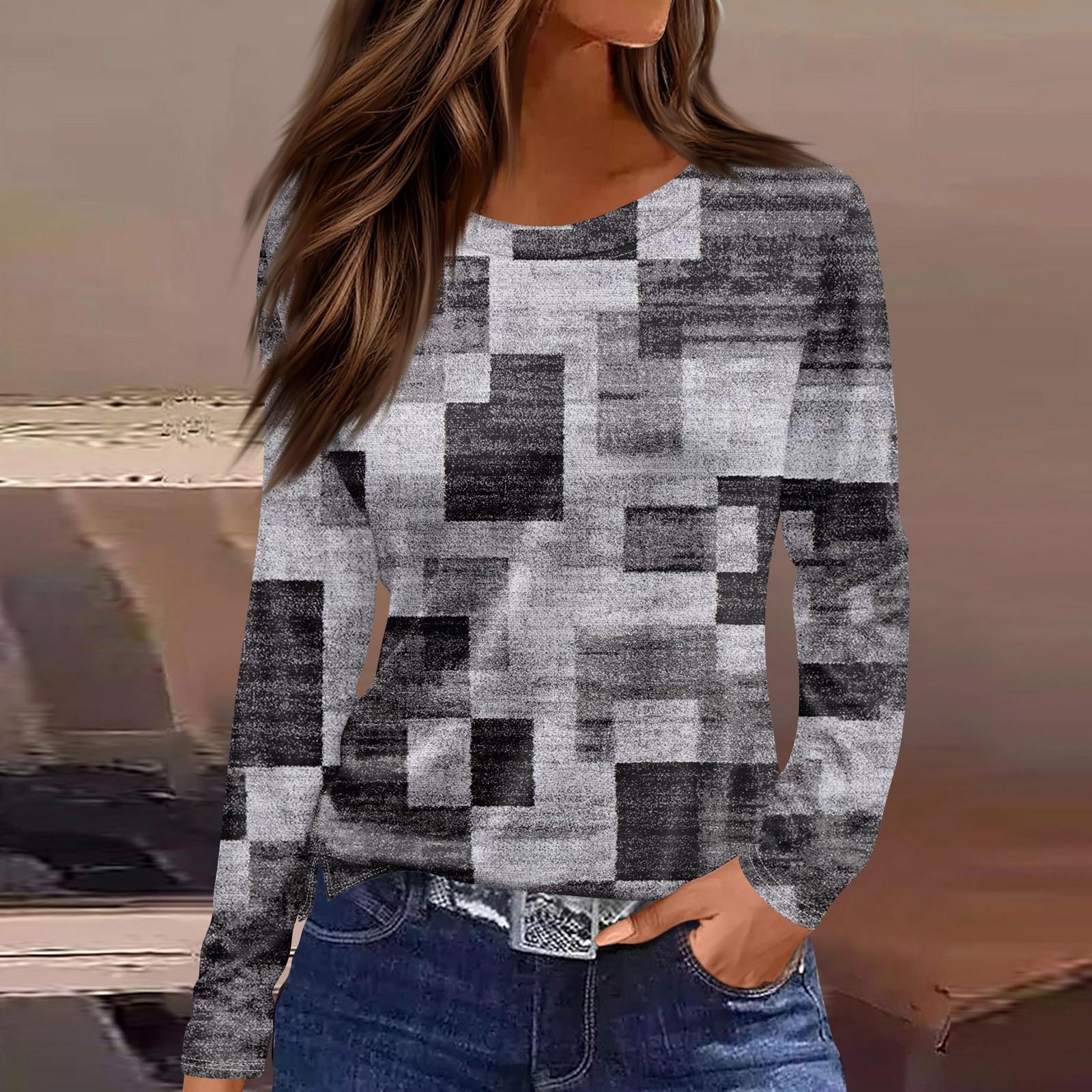 

Женская модная повседневная свободная футболка с разрезом и круглым вырезом с длинным рукавом с принтом, женский топ S