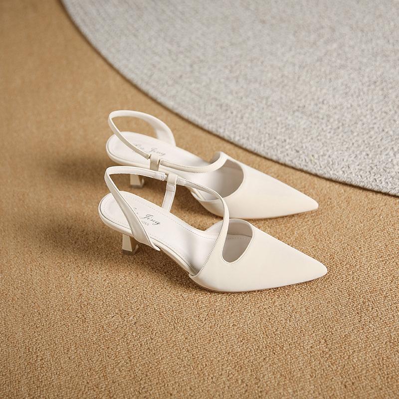 

Модные сандалии на высоком каблуке с острым носком для женщин, летние новые сандалии на тонком каблуке с полым верхом и прямым ремешком, модная женская обувь 40 абрикосовый