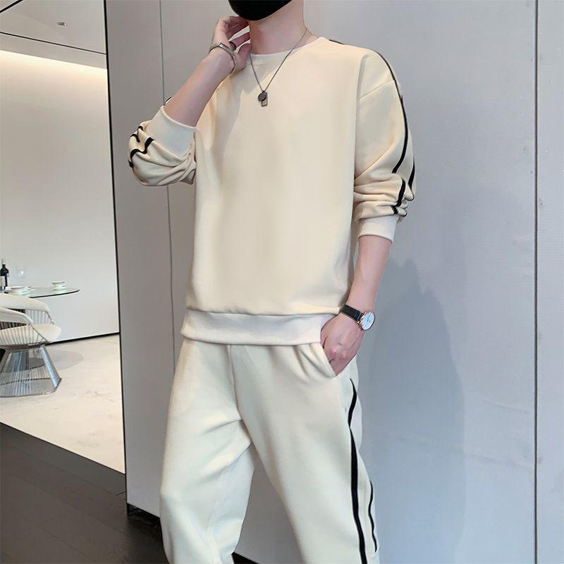 Męski Modny Zestaw Dwuczęściowy Bluza z Okrągłym Dekoltem i Spodnie Dresowe na Jesień/Zimę