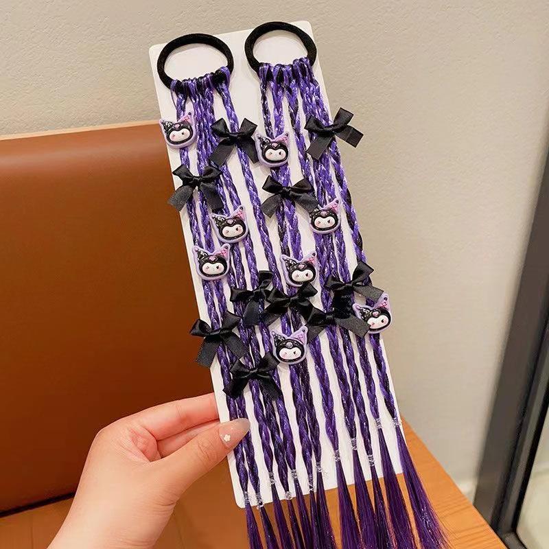 Kuromi Braided Hair Ties for Girls - Sweet Cool Boxer Braids & High Ponytail Hair Accessories.