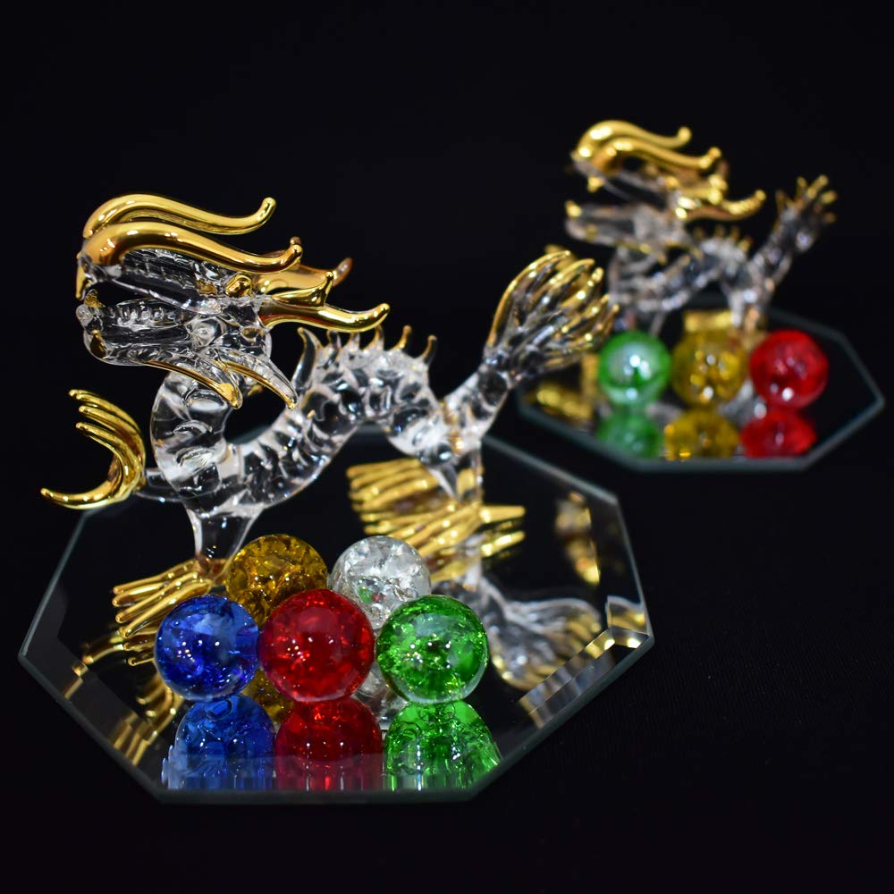 Fourcart Handmade Glass Feng Shui Lucky Dragon, Size: Dragon Width: 10cm, Mirror Width: 111cm, FG109XS
