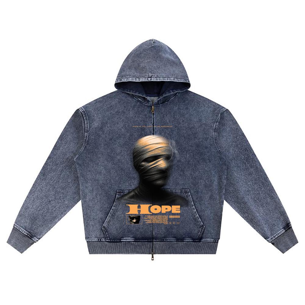 

DTG print Knitted Denim Zip-Up Hoodie Hope Brother Print Zipper Hoodies XL темно-синього кольору