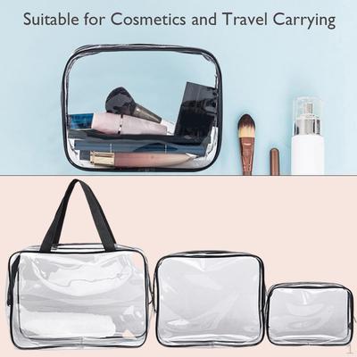 Bags, 3Packs Cosmetic Makeup Bags Set Waterproof Clear PVC W/ Zipper Handle Portable Travel Pouch