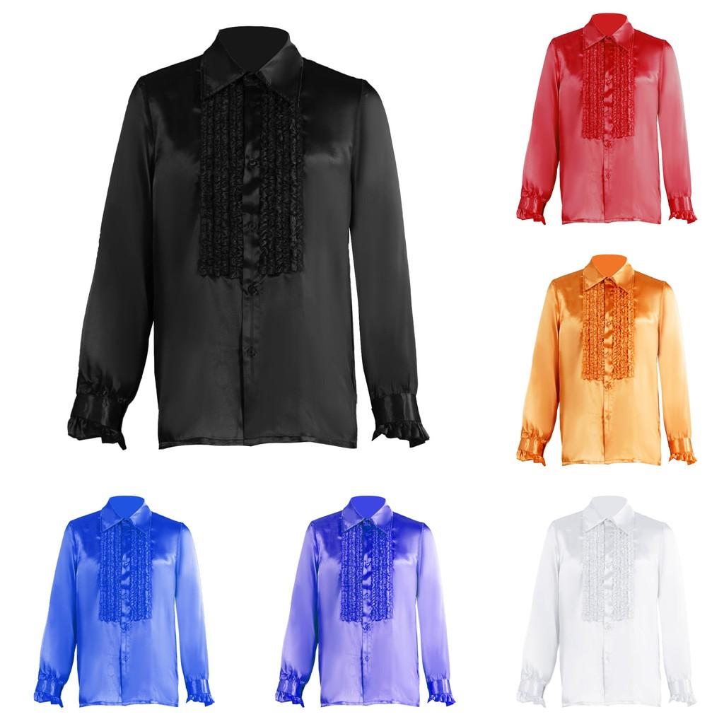 Polyester Satin Ballroom Performance Shirt For Men And Women With Ruffle Details For Halloween Stage Shows