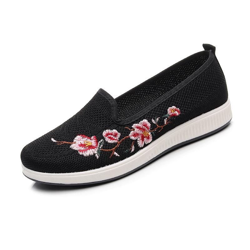 Spring New Cloth Shoes Women's Single Shoes Flying Woven Fabric One Pedal Middle-aged and Elderly